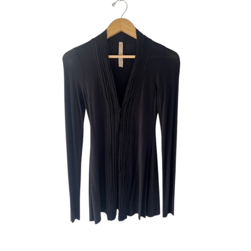 Bailey 44‎ Black Pleated Tuxedo Front Long Sleeve V-Neck Top Small Made in USA